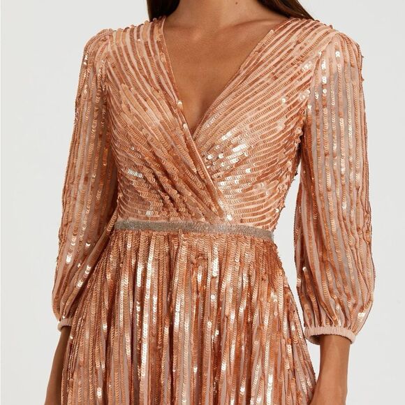 Mac Duggal 5509 SEQUINED WRAP OVER 3/4 SLEEVE GOWN - Picture 3 of 16